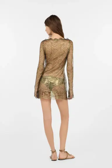 Roberto Cavalli Black and Gold See-Through Mini Dress with Embroidery | Thumbnail 3