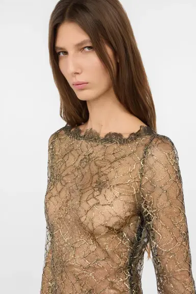 Roberto Cavalli Black and Gold See-Through Mini Dress with Embroidery | Thumbnail 5