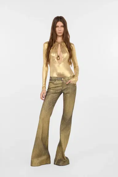 Roberto Cavalli Golden Beige Bodysuit with Serpentine Print | Thumbnail 7