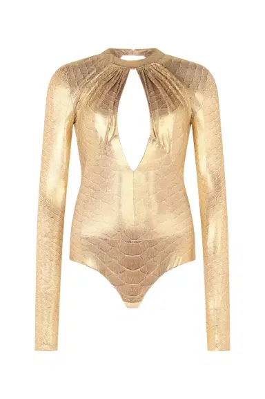 Roberto Cavalli Golden Beige Bodysuit with Serpentine Print | Thumbnail 1