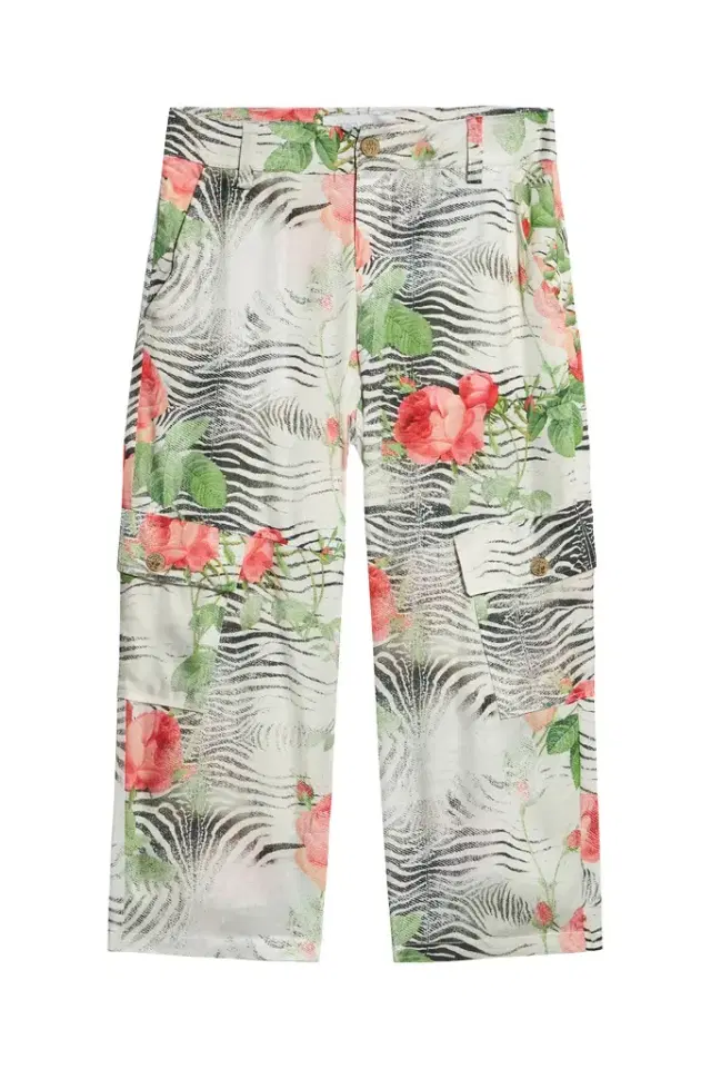 Roberto Cavalli Pants With Mini Zebra And Rose Print