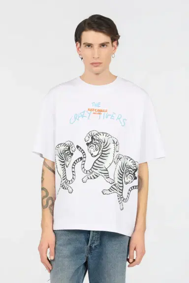 Roberto Cavalli White T-Shirt With Printed Tigers | Thumbnail 2 Roberto Cavalli White T-Shirt With Printed Tigers | Thumbnail 2