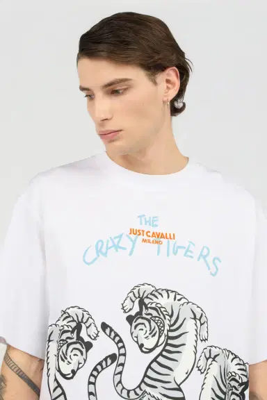 Roberto Cavalli White T-Shirt With Printed Tigers | Thumbnail 4 Roberto Cavalli White T-Shirt With Printed Tigers | Thumbnail 4
