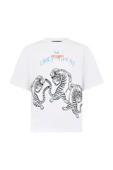 Roberto Cavalli White T-Shirt With Printed Tigers | Thumbnail 1 Roberto Cavalli White T-Shirt With Printed Tigers | Thumbnail 1