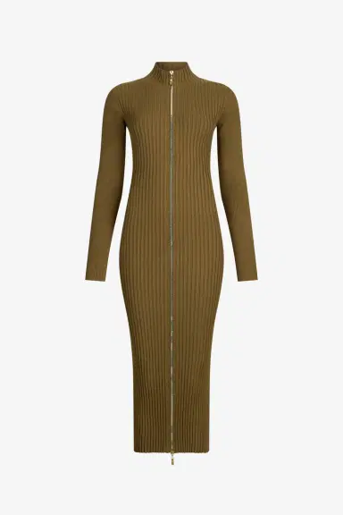 Roberto Cavalli Green Ribbed-Knit Zip-Front Midi Dress | Thumbnail 2 Roberto Cavalli Green Ribbed-Knit Zip-Front Midi Dress | Thumbnail 2