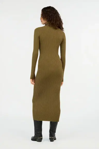 Roberto Cavalli Green Ribbed-Knit Zip-Front Midi Dress | Thumbnail 3 Roberto Cavalli Green Ribbed-Knit Zip-Front Midi Dress | Thumbnail 3