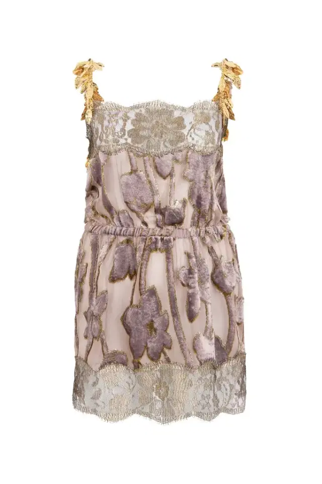 Roberto Cavalli Nude Mini Dress With Floral Pattern
