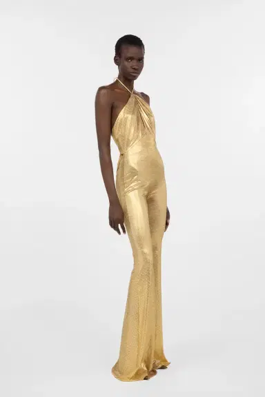 Roberto Cavalli Golden Beige Jumpsuit with Serpentine Print | Thumbnail 2