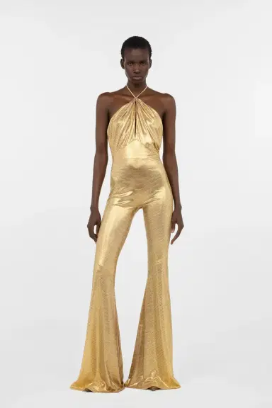 Roberto Cavalli Golden Beige Jumpsuit with Serpentine Print | Thumbnail 7