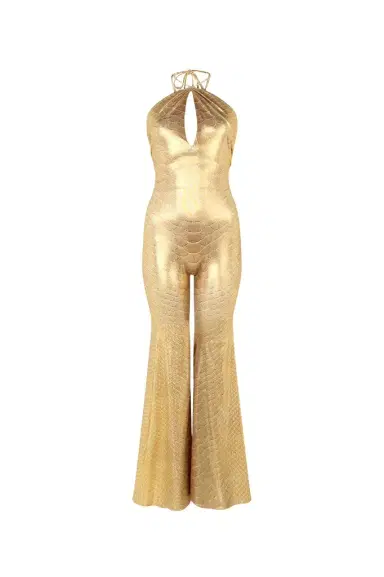 Roberto Cavalli Golden Beige Jumpsuit with Serpentine Print | Thumbnail 1