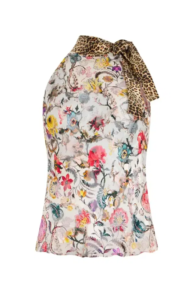 Roberto Cavalli Top with Florentine Flowers print