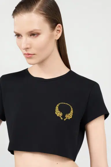 Roberto Cavalli Cotton Crop Top with Tigers | Thumbnail 5