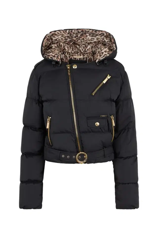 Roberto Cavalli Black Puffer Jacket with Belt