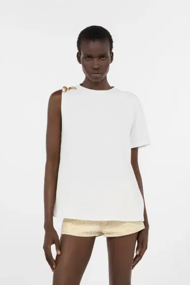 Roberto Cavalli White Asymmetric T-shirt with Snake Motif | Thumbnail 2