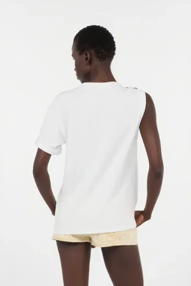 Roberto Cavalli White Asymmetric T-shirt with Snake Motif | Thumbnail 3