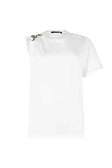 Roberto Cavalli White Asymmetric T-shirt with Snake Motif | Thumbnail 1