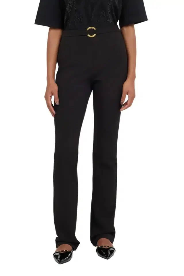 Roberto Cavalli Black Flared Trousers With Buckle
