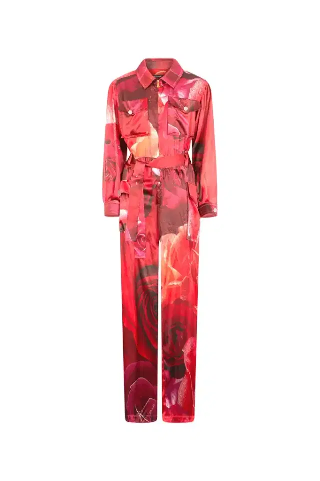Roberto Cavalli Rose-Print Shirt-Style Jumpsuit