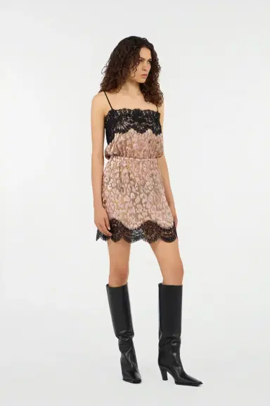 Roberto Cavalli Silk Mini Dress With Lace Inserts | Thumbnail 2