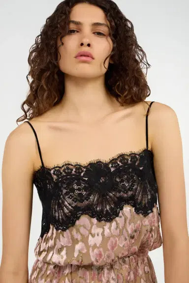 Roberto Cavalli Silk Mini Dress With Lace Inserts | Thumbnail 5