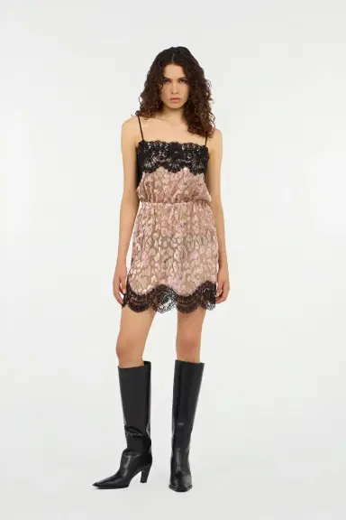 Roberto Cavalli Silk Mini Dress With Lace Inserts | Thumbnail 7