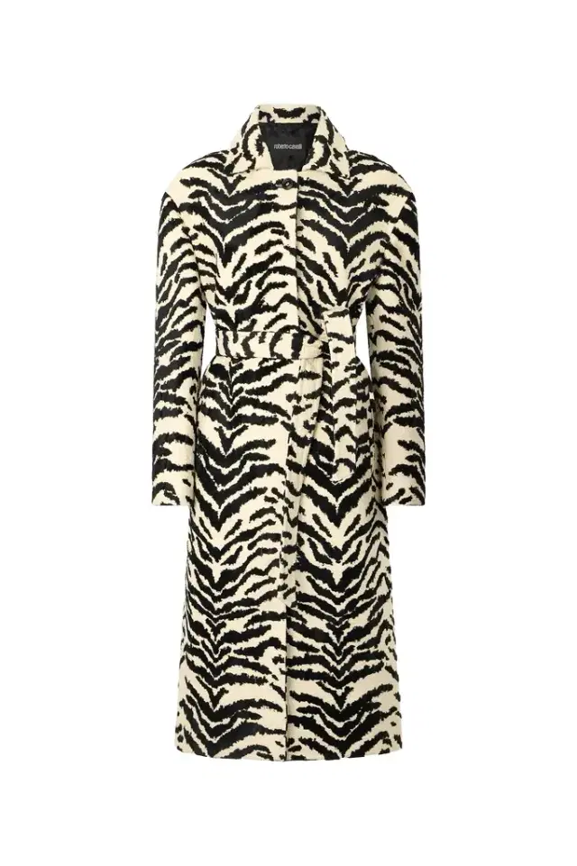 Roberto Cavalli Coat With White Tigress Print