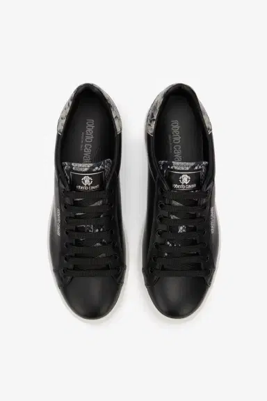Roberto Cavalli Black Leather Sneaker With Snakeskin-Effect Detail | Thumbnail 4