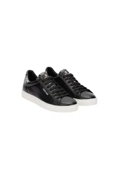 Roberto Cavalli Black Leather Sneaker With Snakeskin-Effect Detail | Thumbnail 1
