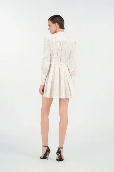 Roberto Cavalli Short Silk Dress with Ornamental Motif in | Thumbnail 3
