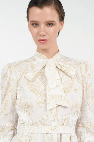 Roberto Cavalli Short Silk Dress with Ornamental Motif in | Thumbnail 5
