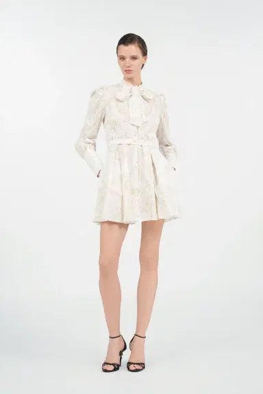 Roberto Cavalli Short Silk Dress with Ornamental Motif in | Thumbnail 7