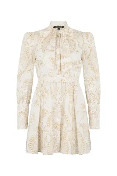 Roberto Cavalli Short Silk Dress with Ornamental Motif in | Thumbnail 1