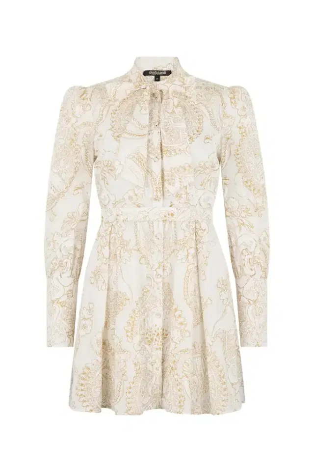 Roberto Cavalli Short Silk Dress with Ornamental Motif in White