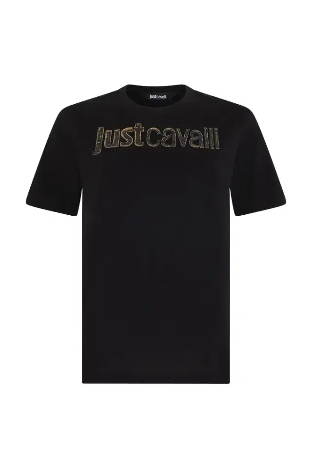 Roberto Cavalli Black T-shirt with Embroidered Logo