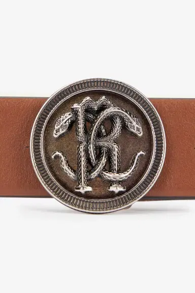 Roberto Cavalli Solid-Color Belt With Mirror Snake Monogram | Thumbnail 3