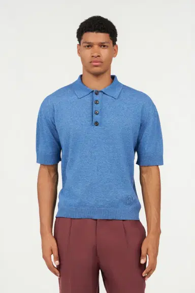 Roberto Cavalli Blue Knit Polo Shirt with Embroidered Logo | Thumbnail 2