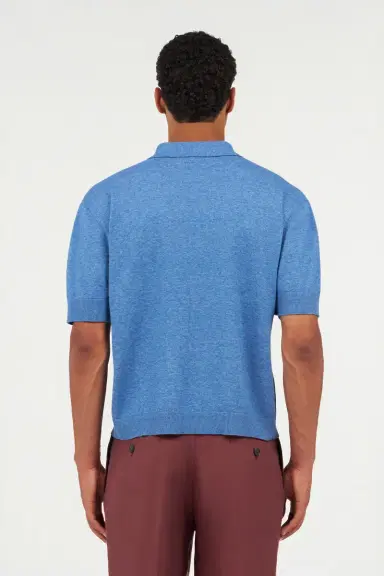 Roberto Cavalli Blue Knit Polo Shirt with Embroidered Logo | Thumbnail 3