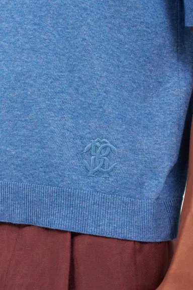 Roberto Cavalli Blue Knit Polo Shirt with Embroidered Logo | Thumbnail 6