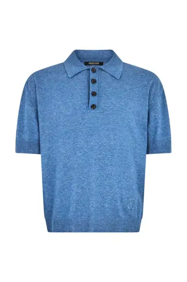 Roberto Cavalli Blue Knit Polo Shirt with Embroidered Logo | Thumbnail 1
