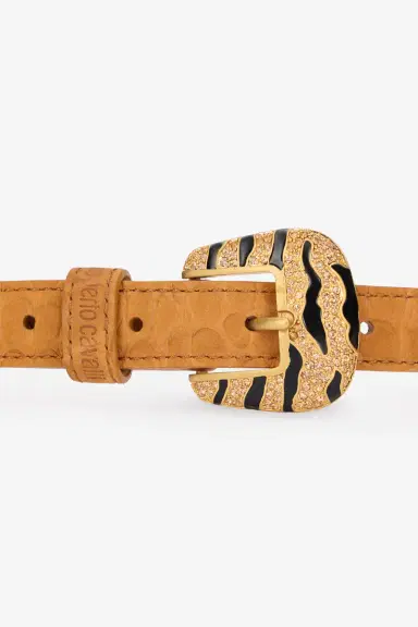 Roberto Cavalli Crocodile-Effect Belt With Bejeweled Buckle | Thumbnail 3