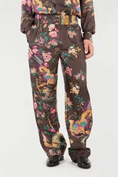 Roberto Cavalli Silk Pants With Oriental Bird Print | Thumbnail 2
