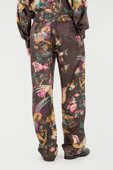 Roberto Cavalli Silk Pants With Oriental Bird Print | Thumbnail 3