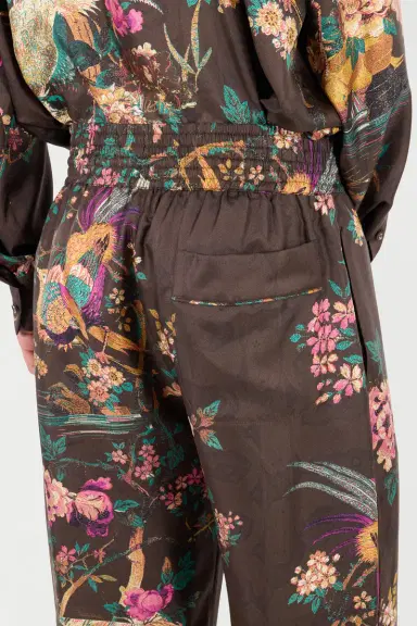 Roberto Cavalli Silk Pants With Oriental Bird Print | Thumbnail 6