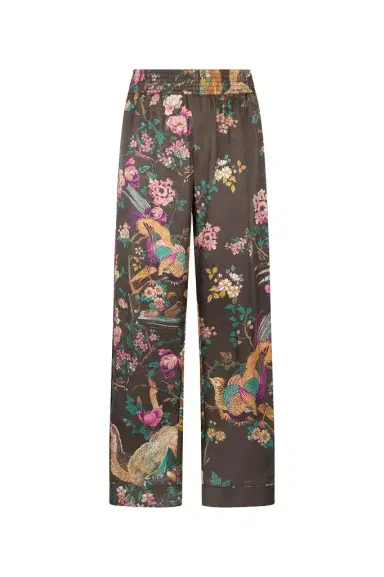 Roberto Cavalli Silk Pants With Oriental Bird Print | Thumbnail 1