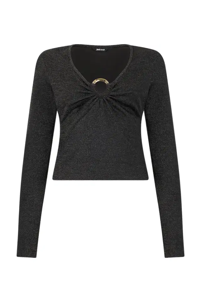 Roberto Cavalli Black Sweater with Glitter and Ring