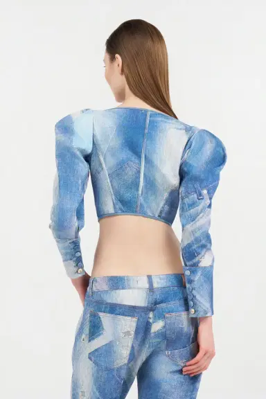 Roberto Cavalli Denim Patchwork-Effect Corset with Lacing | Thumbnail 3