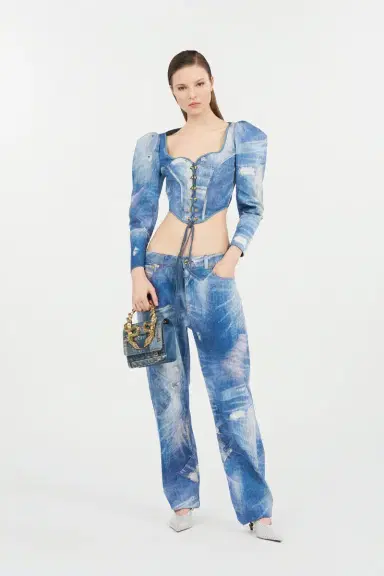 Roberto Cavalli Denim Patchwork-Effect Corset with Lacing | Thumbnail 7
