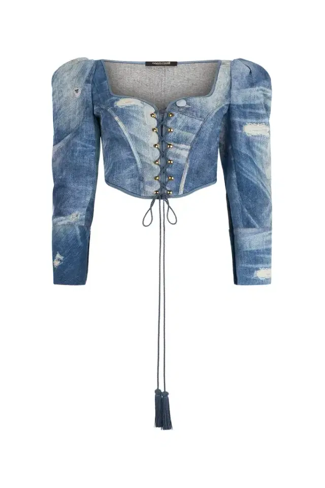 Roberto Cavalli Denim Patchwork-Effect Corset with Lacing