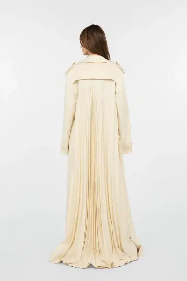 Roberto Cavalli Extra-Long Ivory Trench Coat with Pleated Detailing | Thumbnail 3 Roberto Cavalli Extra-Long Ivory Trench Coat with Pleated Detailing | Thumbnail 3