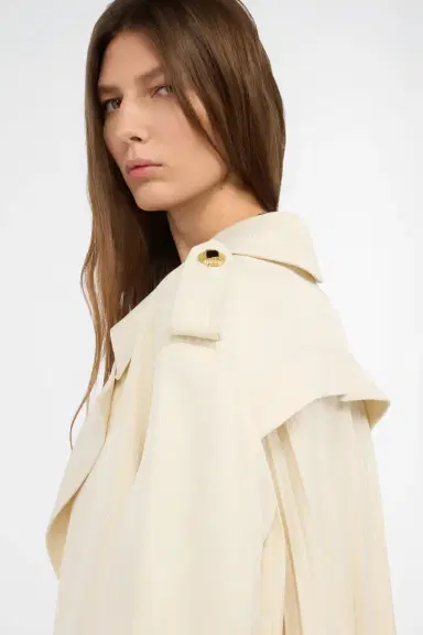Roberto Cavalli Extra-Long Ivory Trench Coat with Pleated Detailing | Thumbnail 5 Roberto Cavalli Extra-Long Ivory Trench Coat with Pleated Detailing | Thumbnail 5